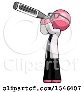 Poster, Art Print Of Pink Doctor Scientist Man Thermometer In Mouth