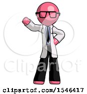 Pink Doctor Scientist Man Waving Right Arm With Hand On Hip