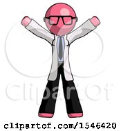Poster, Art Print Of Pink Doctor Scientist Man Surprise Pose Arms And Legs Out