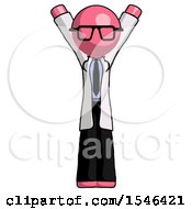 Poster, Art Print Of Pink Doctor Scientist Man Hands Up