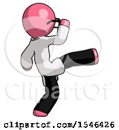 Pink Doctor Scientist Man Kick Pose