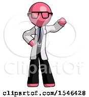 Poster, Art Print Of Pink Doctor Scientist Man Waving Left Arm With Hand On Hip