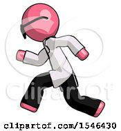Poster, Art Print Of Pink Doctor Scientist Man Running Fast Left