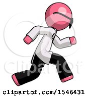 Poster, Art Print Of Pink Doctor Scientist Man Running Fast Right