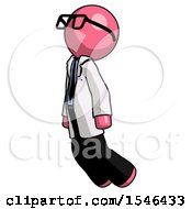 Poster, Art Print Of Pink Doctor Scientist Man Floating Through Air Left