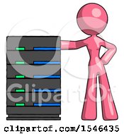 Poster, Art Print Of Pink Design Mascot Woman With Server Rack Leaning Confidently Against It