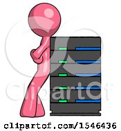 Poster, Art Print Of Pink Design Mascot Man Resting Against Server Rack