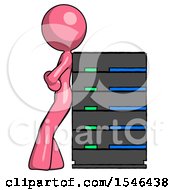 Poster, Art Print Of Pink Design Mascot Woman Resting Against Server Rack