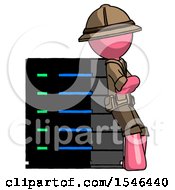 Poster, Art Print Of Pink Explorer Ranger Man Resting Against Server Rack Viewed At Angle