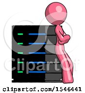 Poster, Art Print Of Pink Design Mascot Woman Resting Against Server Rack Viewed At Angle