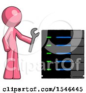 Poster, Art Print Of Pink Design Mascot Man Server Administrator Doing Repairs