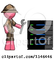 Poster, Art Print Of Pink Explorer Ranger Man Server Administrator Doing Repairs