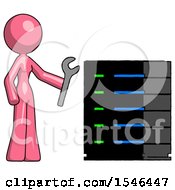 Poster, Art Print Of Pink Design Mascot Woman Server Administrator Doing Repairs
