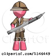 Poster, Art Print Of Pink Explorer Ranger Man Holding Large Scalpel