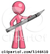 Poster, Art Print Of Pink Design Mascot Woman Holding Large Scalpel