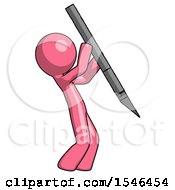 Pink Design Mascot Man Stabbing Or Cutting With Scalpel