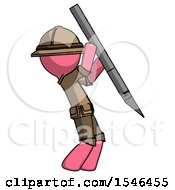 Poster, Art Print Of Pink Explorer Ranger Man Stabbing Or Cutting With Scalpel