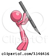 Pink Design Mascot Woman Stabbing Or Cutting With Scalpel