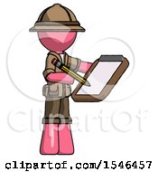 Poster, Art Print Of Pink Explorer Ranger Man Using Clipboard And Pencil