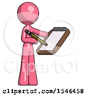 Poster, Art Print Of Pink Design Mascot Woman Using Clipboard And Pencil