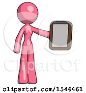 Poster, Art Print Of Pink Design Mascot Woman Showing Clipboard To Viewer