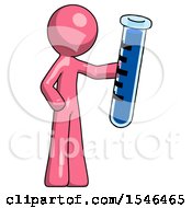Pink Design Mascot Man Holding Large Test Tube