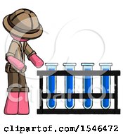 Poster, Art Print Of Pink Explorer Ranger Man Using Test Tubes Or Vials On Rack