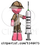 Poster, Art Print Of Pink Explorer Ranger Man Holding Large Syringe