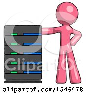 Poster, Art Print Of Pink Design Mascot Man With Server Rack Leaning Confidently Against It