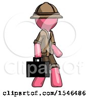 Poster, Art Print Of Pink Explorer Ranger Man Walking With Briefcase To The Right