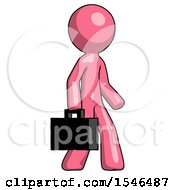 Pink Design Mascot Man Walking With Briefcase To The Right
