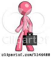 Pink Design Mascot Woman Man Walking With Briefcase To The Left