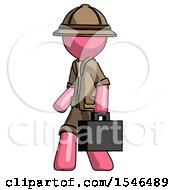 Poster, Art Print Of Pink Explorer Ranger Man Walking With Briefcase To The Left