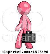 Pink Design Mascot Man Walking With Briefcase To The Left
