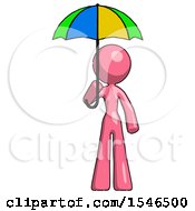 Poster, Art Print Of Pink Design Mascot Woman Holding Umbrella Rainbow Colored