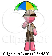 Poster, Art Print Of Pink Explorer Ranger Man Holding Umbrella Rainbow Colored