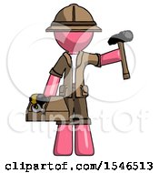 Poster, Art Print Of Pink Explorer Ranger Man Holding Tools And Toolchest Ready To Work