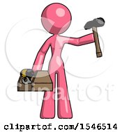 Pink Design Mascot Woman Holding Tools And Toolchest Ready To Work