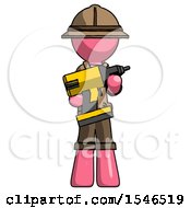 Poster, Art Print Of Pink Explorer Ranger Man Holding Large Drill