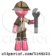 Poster, Art Print Of Pink Explorer Ranger Man Holding Wrench Ready To Repair Or Work