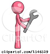 Poster, Art Print Of Pink Design Mascot Woman Using Wrench Adjusting Something To Right