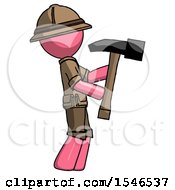 Poster, Art Print Of Pink Explorer Ranger Man Hammering Something On The Right