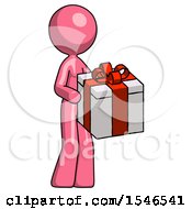 Pink Design Mascot Woman Giving A Present