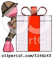 Poster, Art Print Of Pink Explorer Ranger Man Gift Concept - Leaning Against Large Present