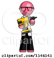 Poster, Art Print Of Pink Doctor Scientist Man Holding Large Drill