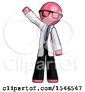 Pink Doctor Scientist Man Waving Emphatically With Right Arm