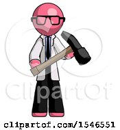 Poster, Art Print Of Pink Doctor Scientist Man Holding Hammer Ready To Work