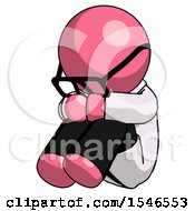 Pink Doctor Scientist Man Sitting With Head Down Facing Angle Left
