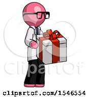 Pink Doctor Scientist Man Giving A Present