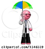 Poster, Art Print Of Pink Doctor Scientist Man Holding Umbrella Rainbow Colored